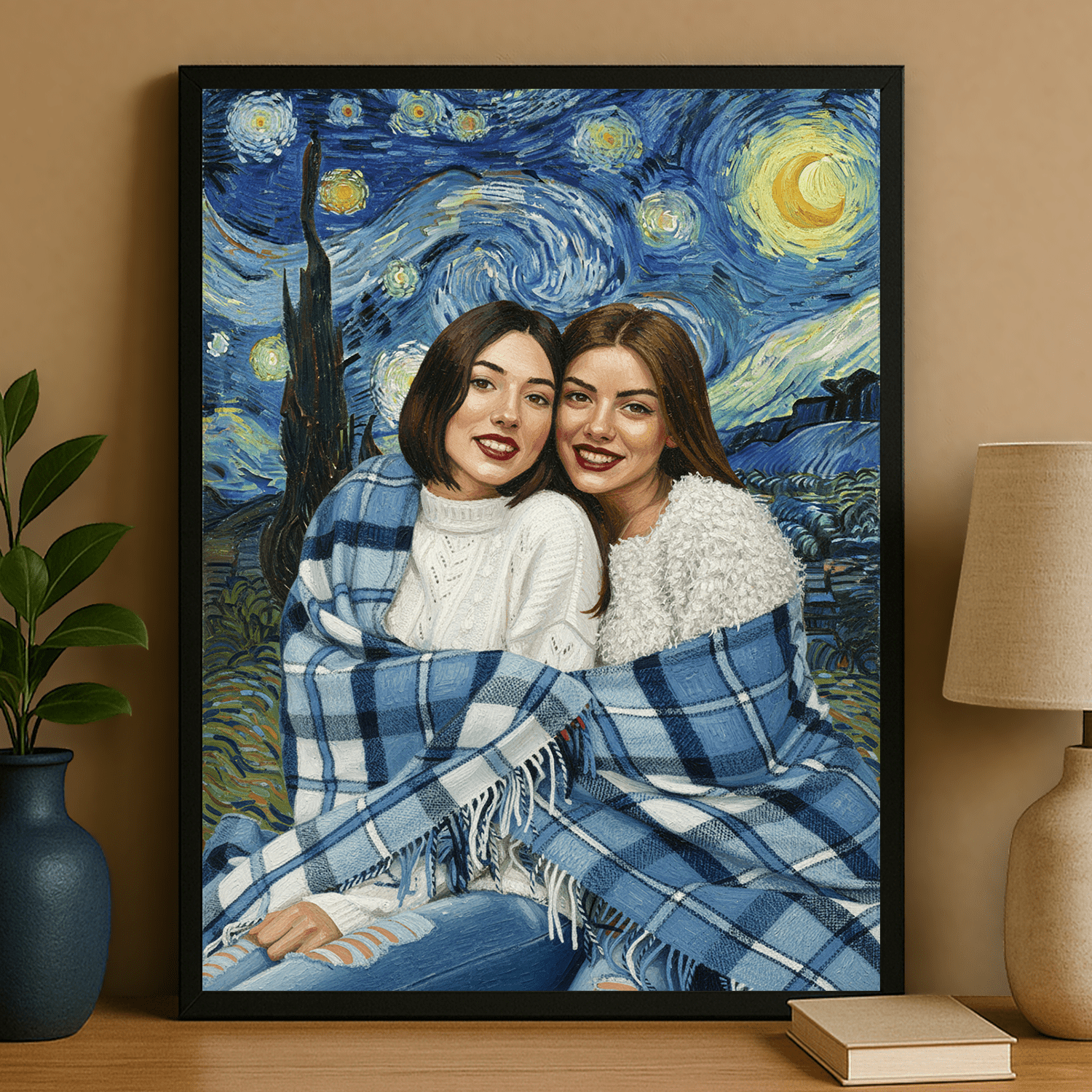 Przyjaciółki z gwieździstym tłem - portret na plakacie dla przyjaciółki - Emmygift.pl