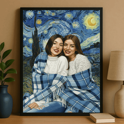 Przyjaciółki z gwieździstym tłem - portret na plakacie dla przyjaciółki - Emmygift.pl