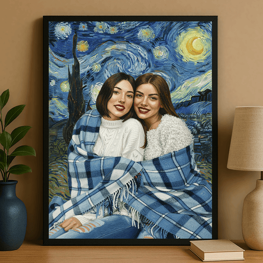 Przyjaciółki z gwieździstym tłem - portret na plakacie dla przyjaciółki - Emmygift.pl