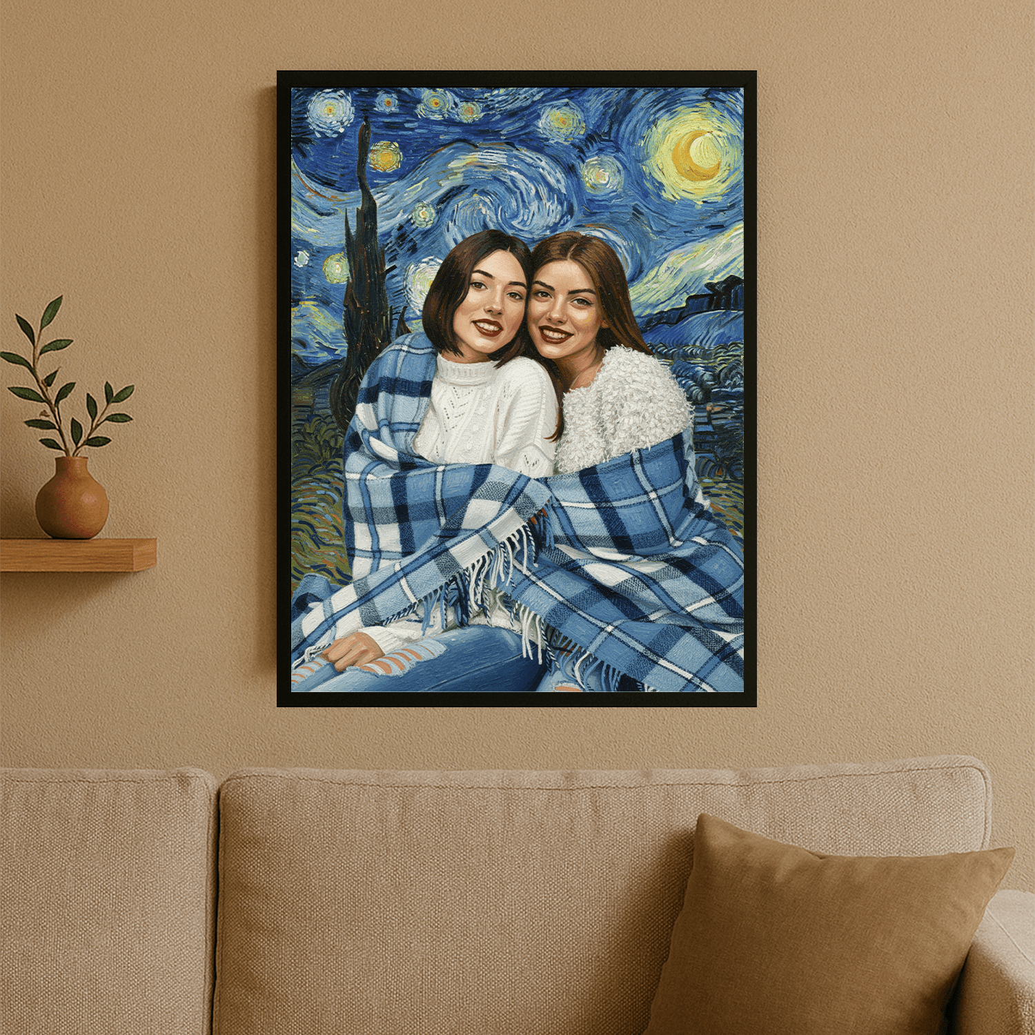 Przyjaciółki z gwieździstym tłem - portret na plakacie dla przyjaciółki - Emmygift.pl