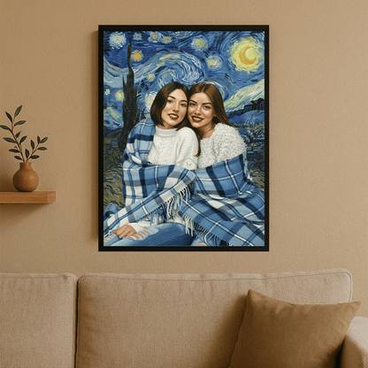 Przyjaciółki z gwieździstym tłem - portret na plakacie dla przyjaciółki - Emmygift.pl