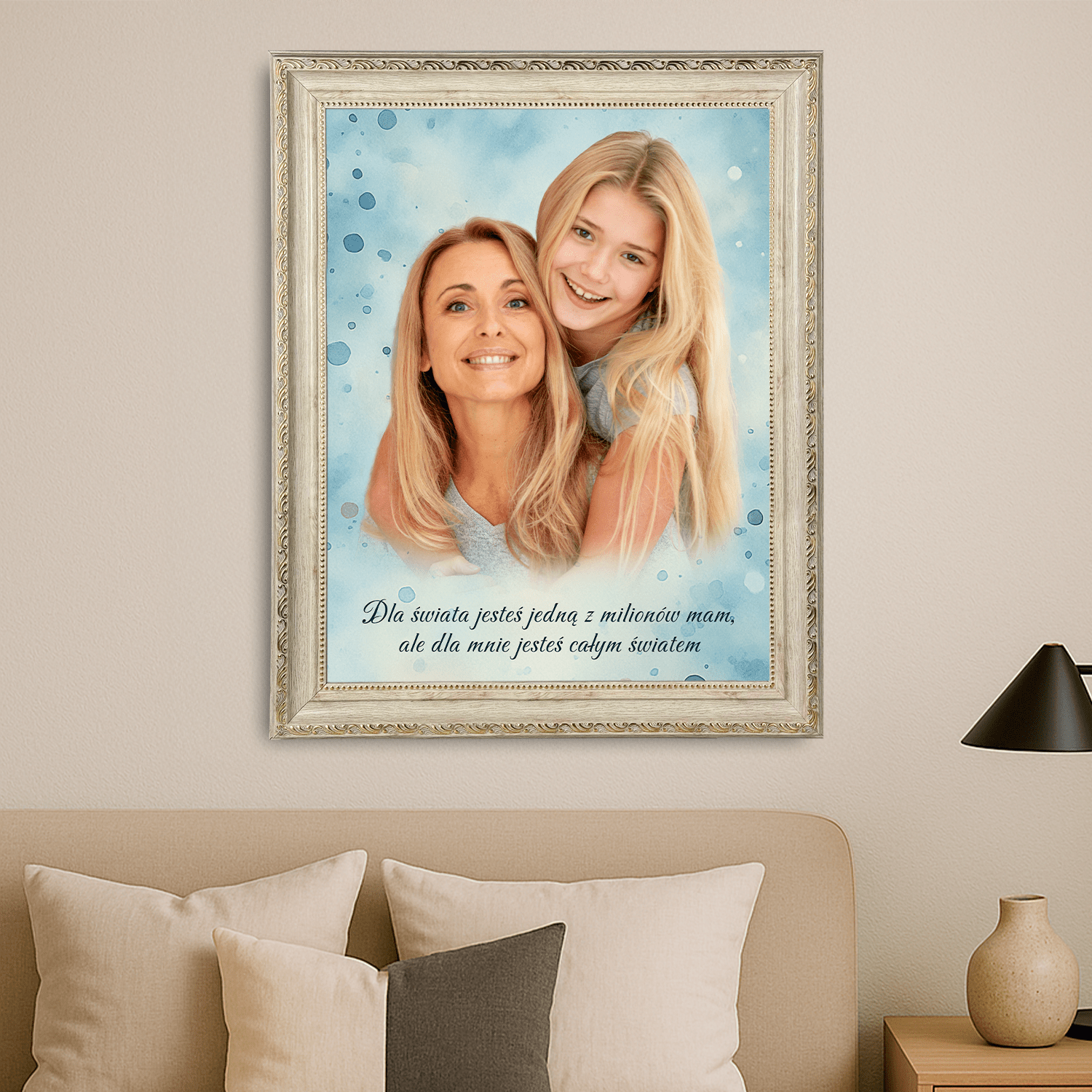 Realistyczny portret mamy i córki - personalizowany obraz na płótnie dla mamy - Emmygift.pl