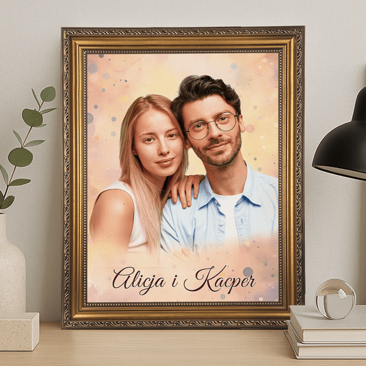 Realistyczny portret pary + imiona - personalizowany obraz na płótnie dla pary - Emmygift.pl
