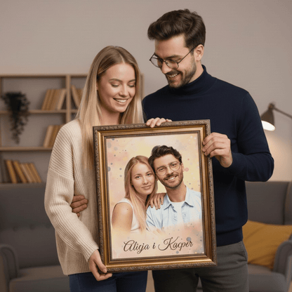 Realistyczny portret pary + imiona - personalizowany obraz na płótnie dla pary - Emmygift.pl