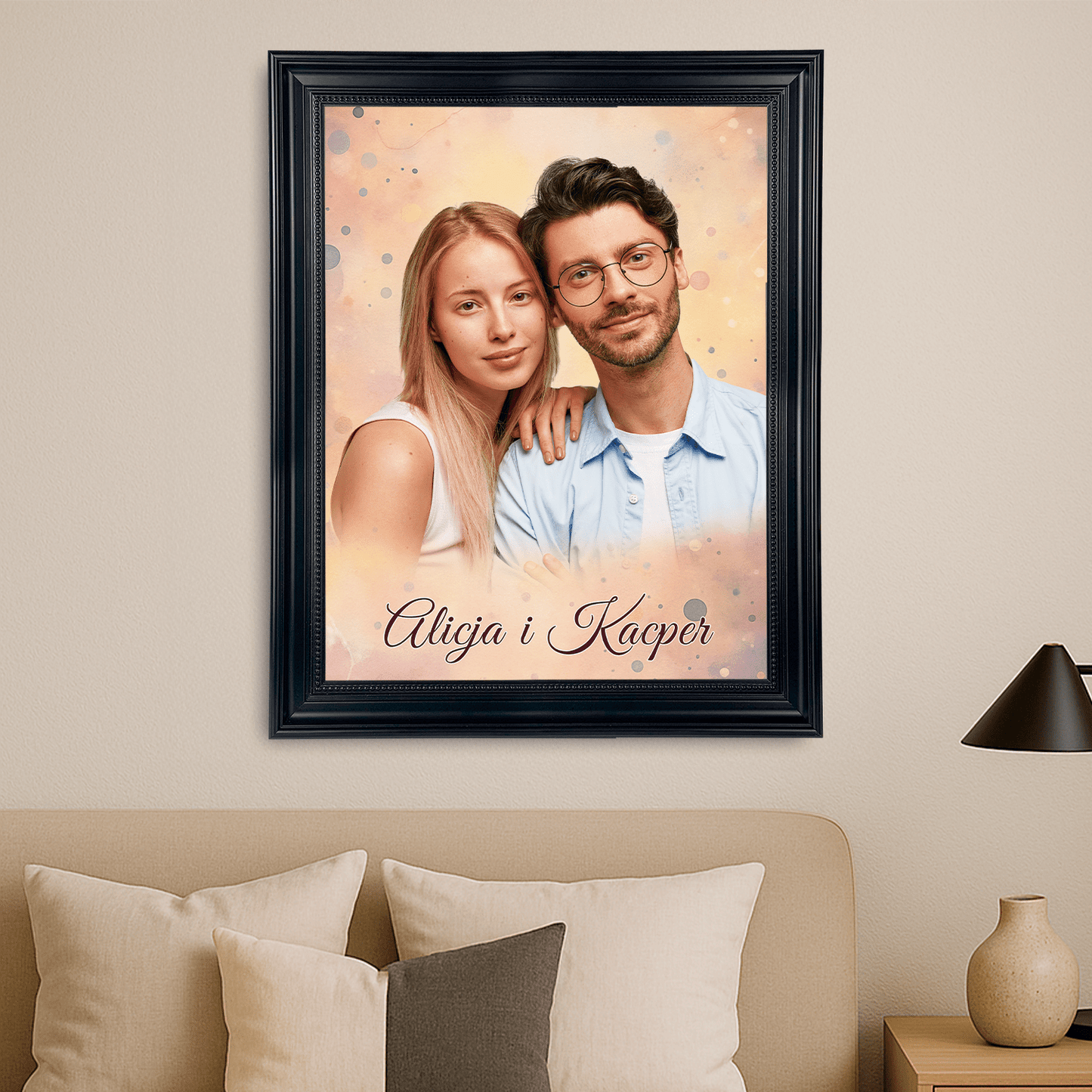 Realistyczny portret pary + imiona - personalizowany obraz na płótnie dla pary - Emmygift.pl