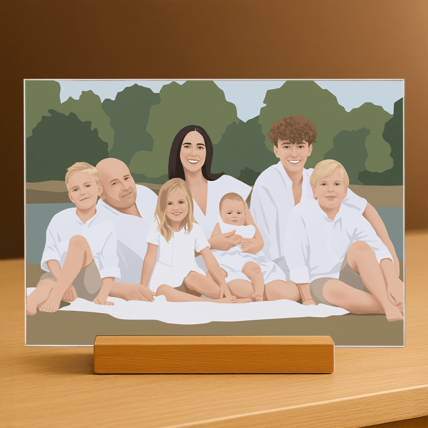 Rodzina jak narysowana w ilustracji - portret na szkle akrylowym dla rodziców - Emmygift.pl