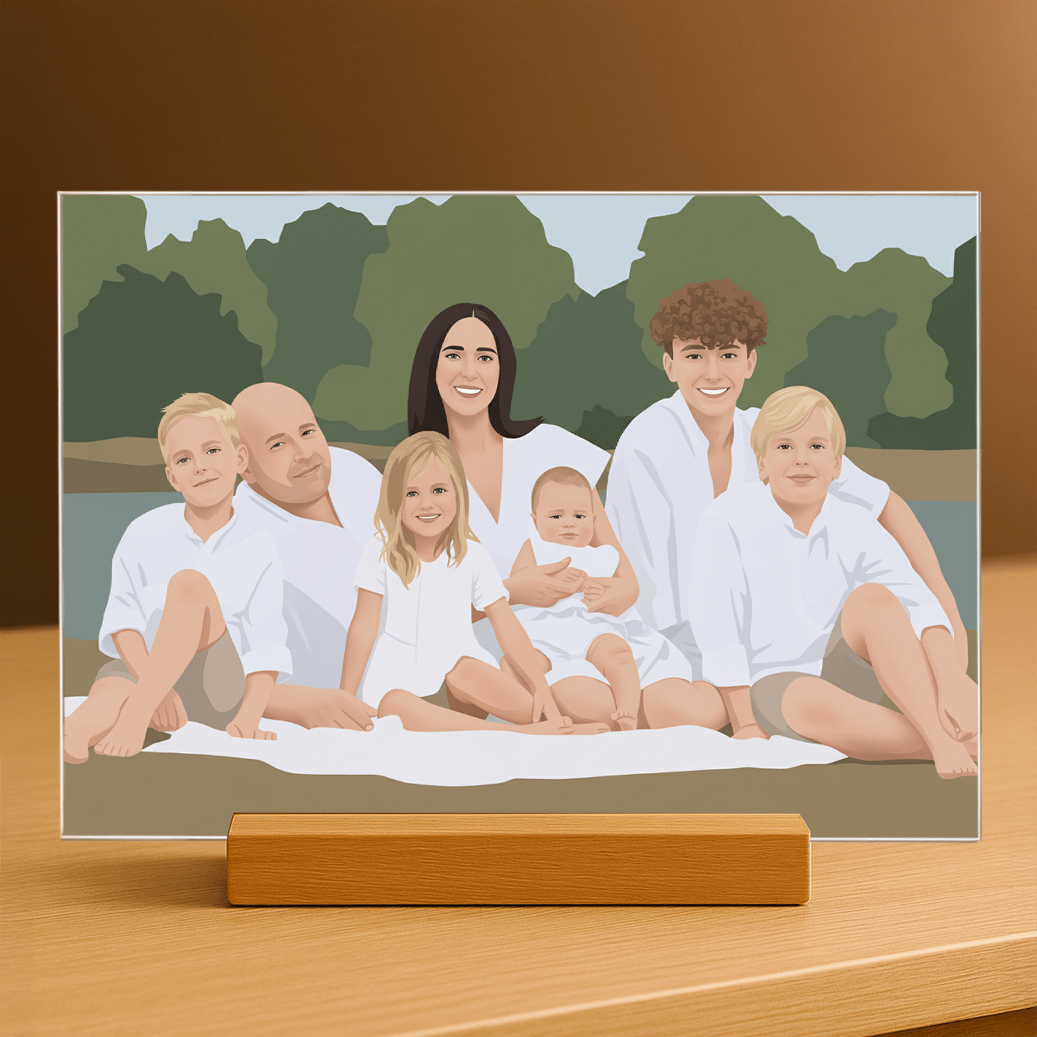 Rodzina jak narysowana w ilustracji - portret na szkle akrylowym dla rodziców - Emmygift.pl