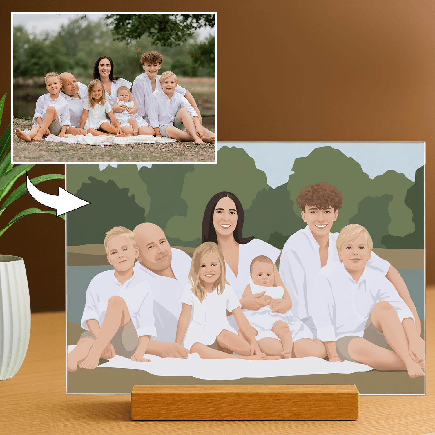 Rodzina jak narysowana w ilustracji - portret na szkle akrylowym dla rodziców - Emmygift.pl