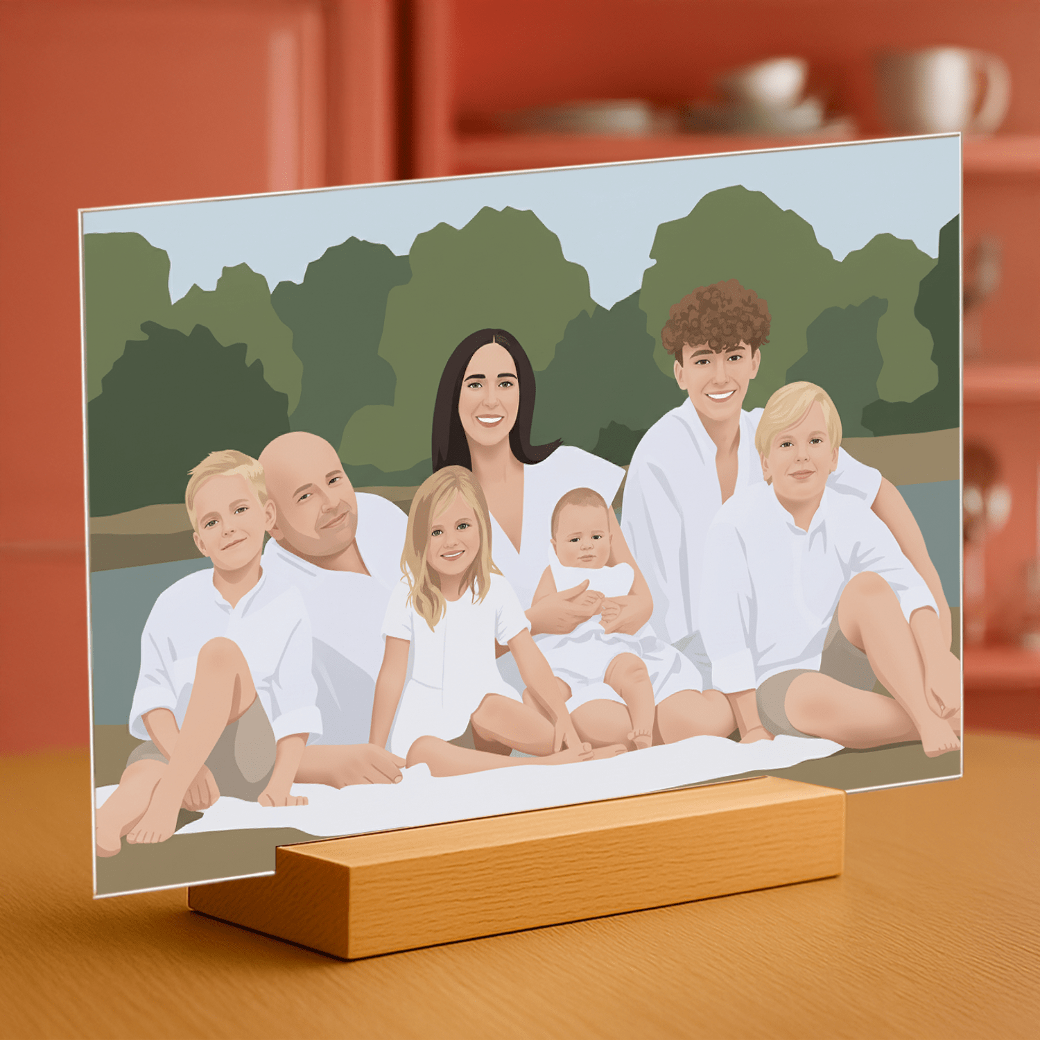 Rodzina jak narysowana w ilustracji - portret na szkle akrylowym dla rodziców - Emmygift.pl