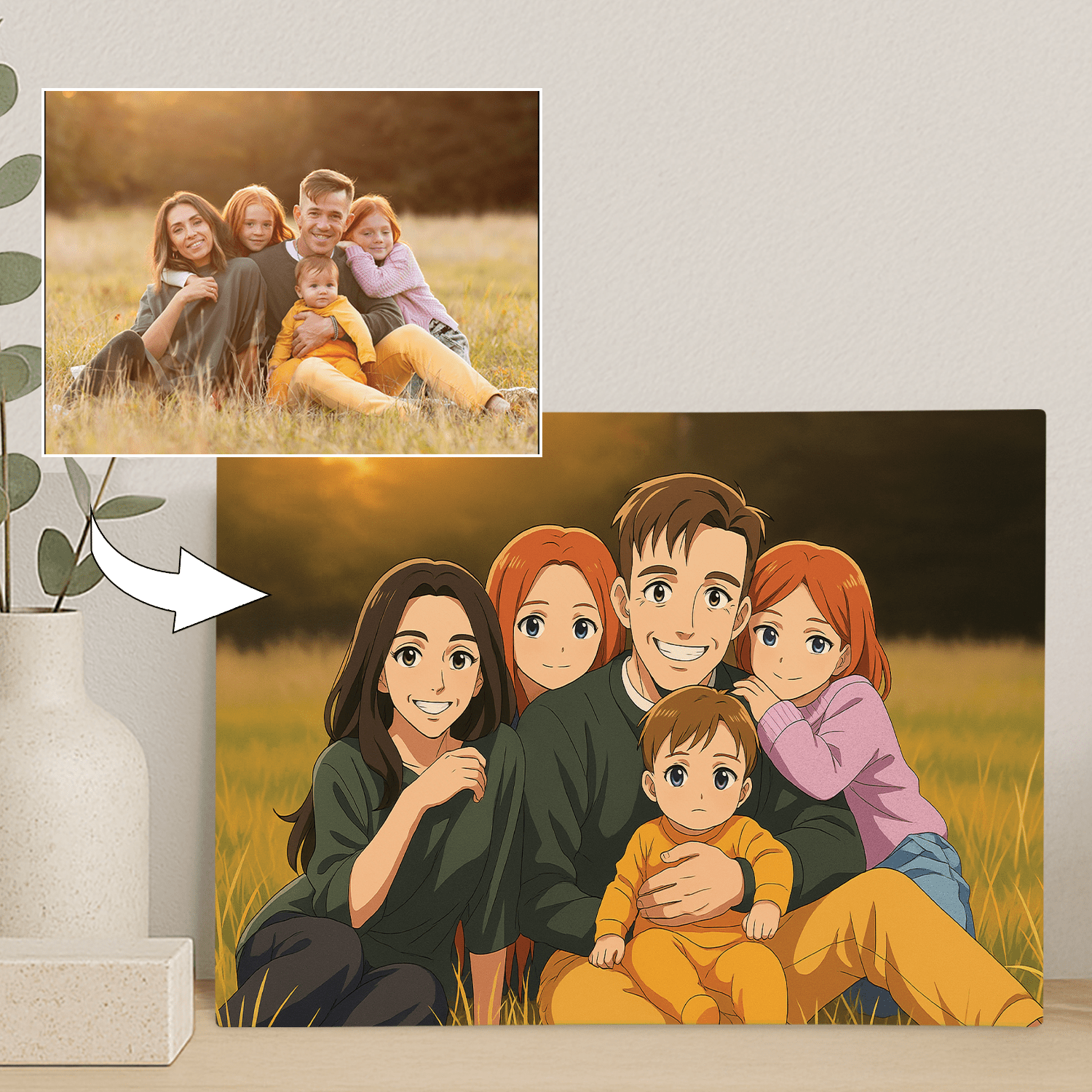 Rodzina jak z Anime - portret na płótnie dla rodziców - Emmygift.pl
