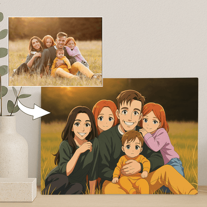 Rodzina jak z Anime - portret na płótnie dla rodziców - Emmygift.pl