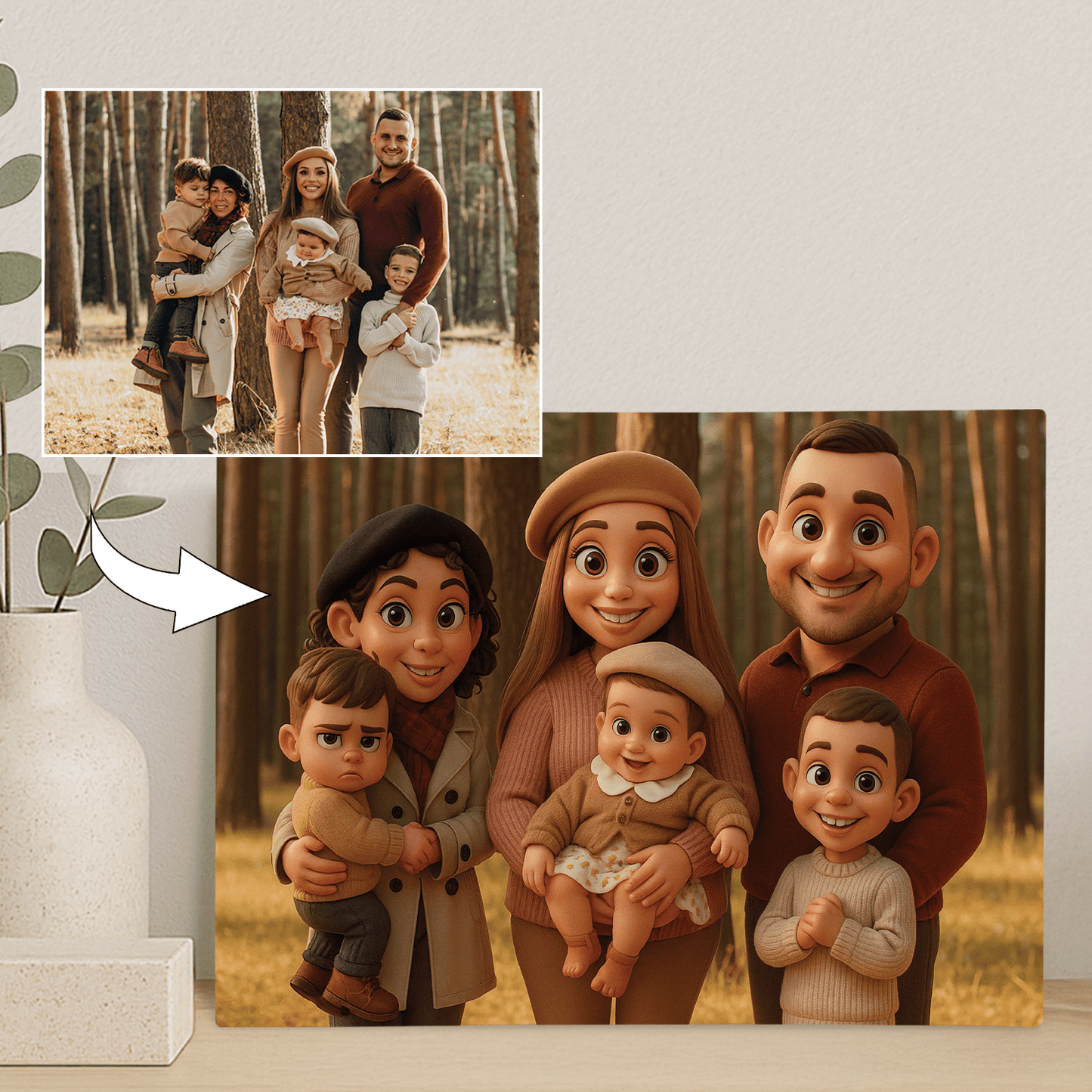 Rodzina jak z bajkowej animacji - portret na płótnie dla rodziców - Emmygift.pl