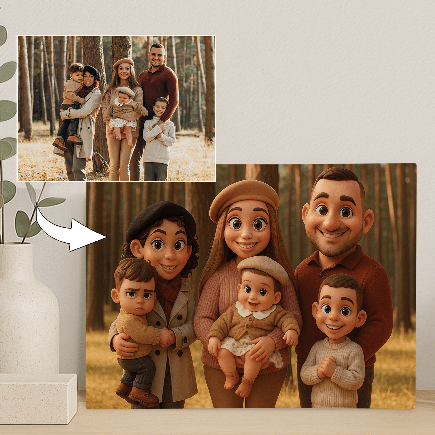 Rodzina jak z bajkowej animacji - portret na płótnie dla rodziców - Emmygift.pl