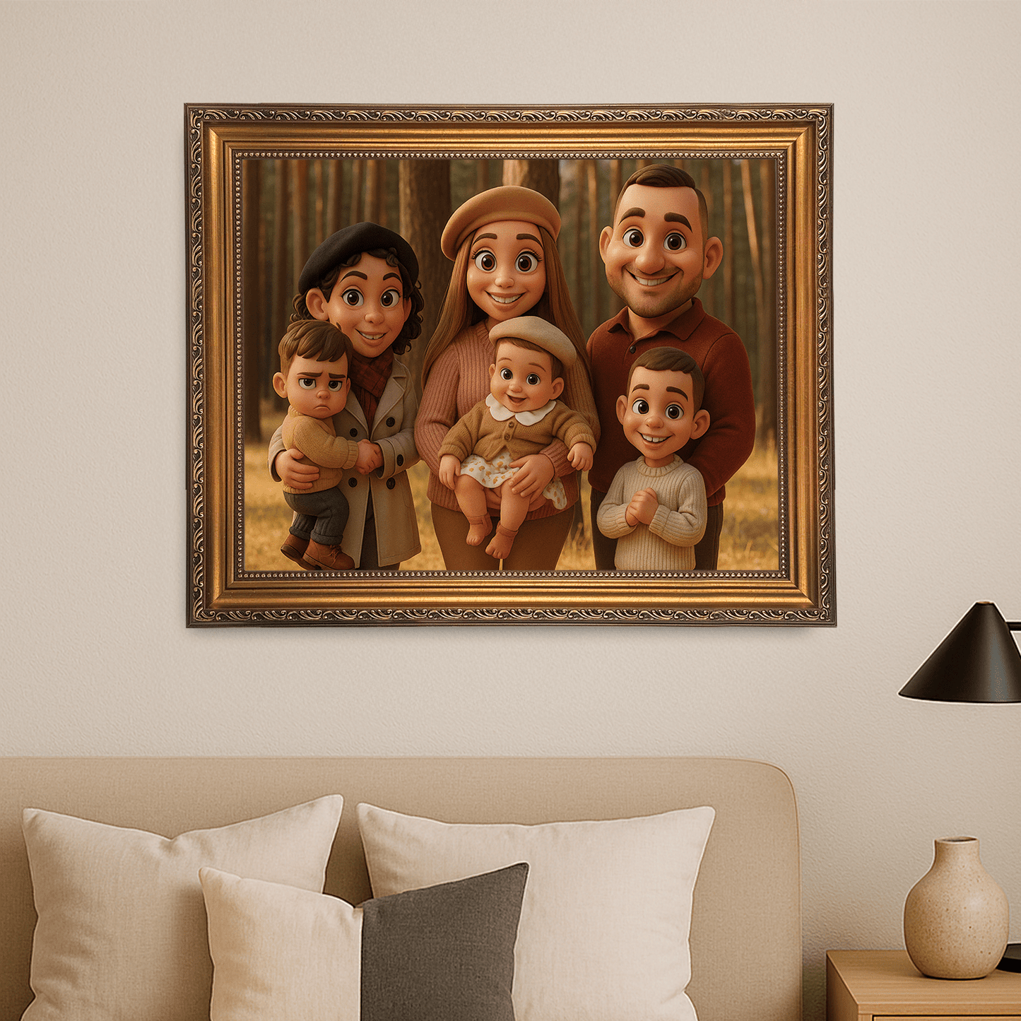 Rodzina jak z bajkowej animacji - portret na płótnie dla rodziców - Emmygift.pl