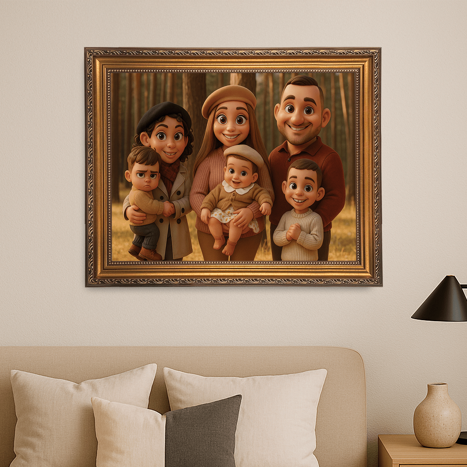 Rodzina jak z bajkowej animacji - portret na płótnie dla rodziców - Emmygift.pl