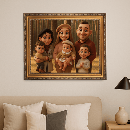 Rodzina jak z bajkowej animacji - portret na płótnie dla rodziców - Emmygift.pl