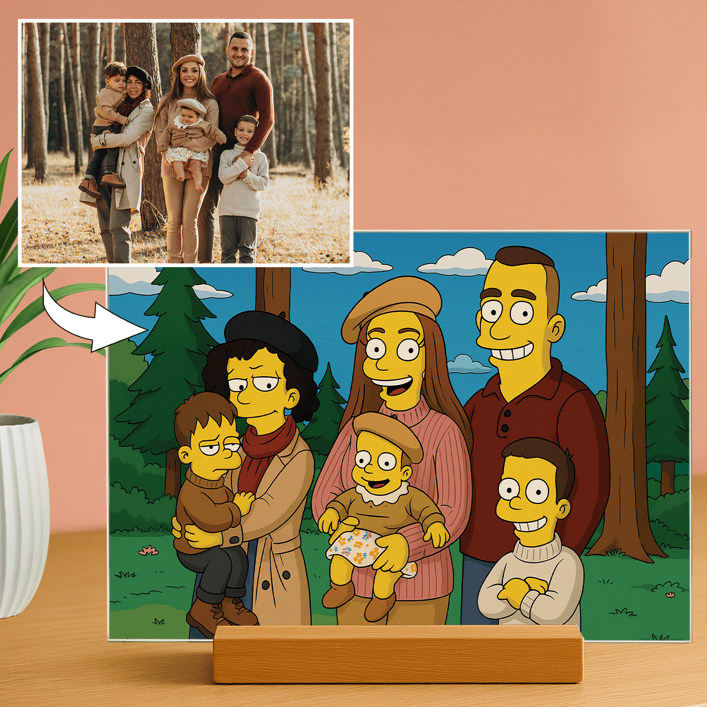 Rodzina jako bohaterowie kreskówki - portret na szkle akrylowym dla rodziców - Emmygift.pl