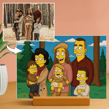 Rodzina jako bohaterowie kreskówki - portret na szkle akrylowym dla rodziców - Emmygift.pl