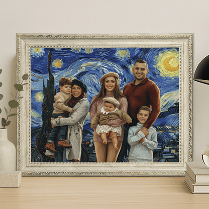 Rodzina na tle gwieździstego nieba - portret na płótnie dla rodziców - Emmygift.pl
