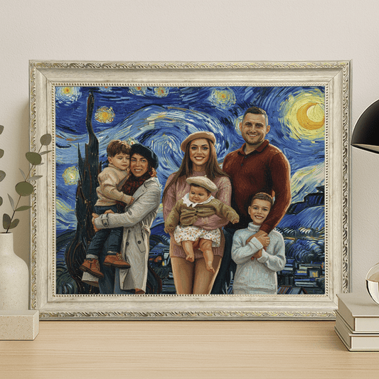 Rodzina na tle gwieździstego nieba - portret na płótnie dla rodziców - Emmygift.pl