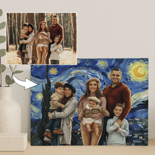 Rodzina na tle gwieździstego nieba - portret na płótnie dla rodziców - Emmygift.pl