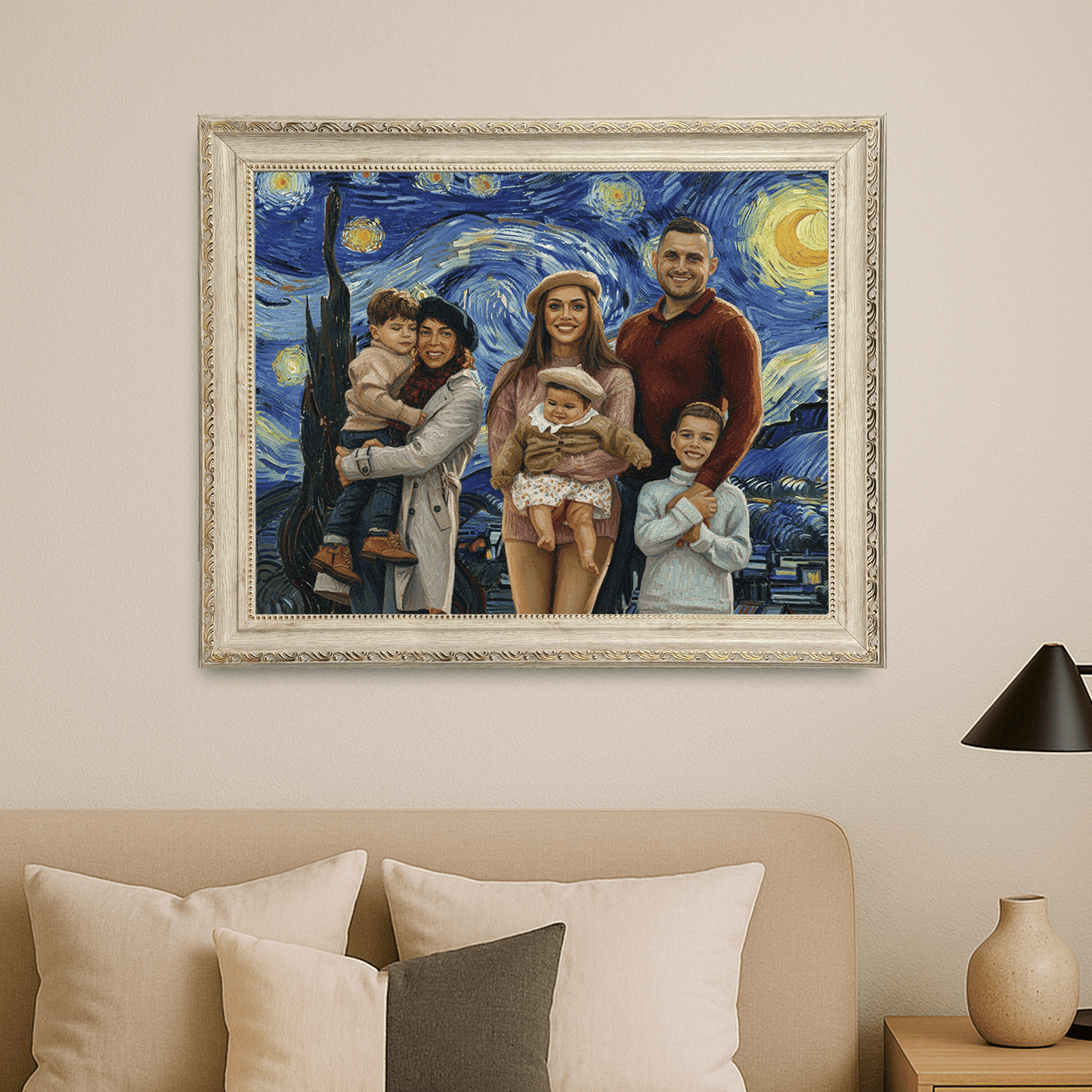 Rodzina na tle gwieździstego nieba - portret na płótnie dla rodziców - Emmygift.pl