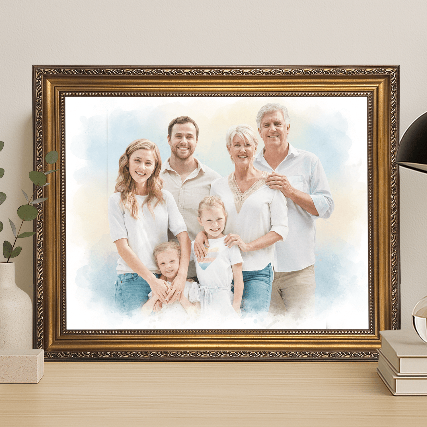 Rodzina w akwarelowym stylu - portret na płótnie dla rodziców - Emmygift.pl
