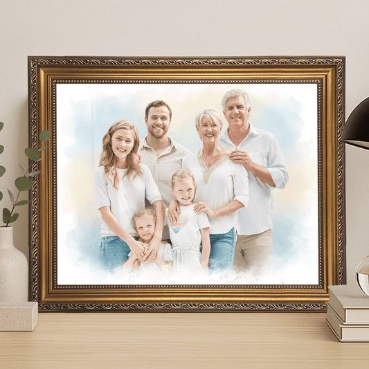 Rodzina w akwarelowym stylu - portret na płótnie dla rodziców - Emmygift.pl