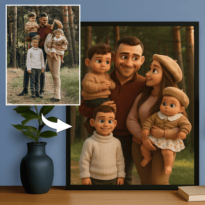 Rodzina w animowanym stylu 3D - portret na plakacie dla rodziców - Emmygift.pl