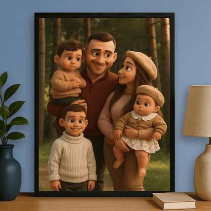 Rodzina w animowanym stylu 3D - portret na plakacie dla rodziców - Emmygift.pl