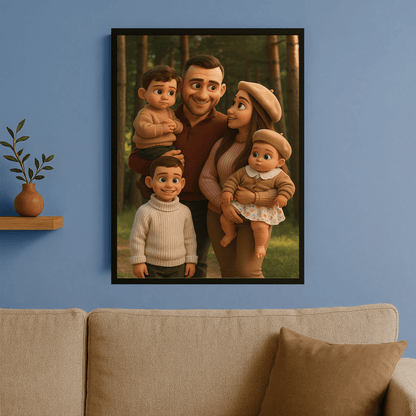 Rodzina w animowanym stylu 3D - portret na plakacie dla rodziców - Emmygift.pl