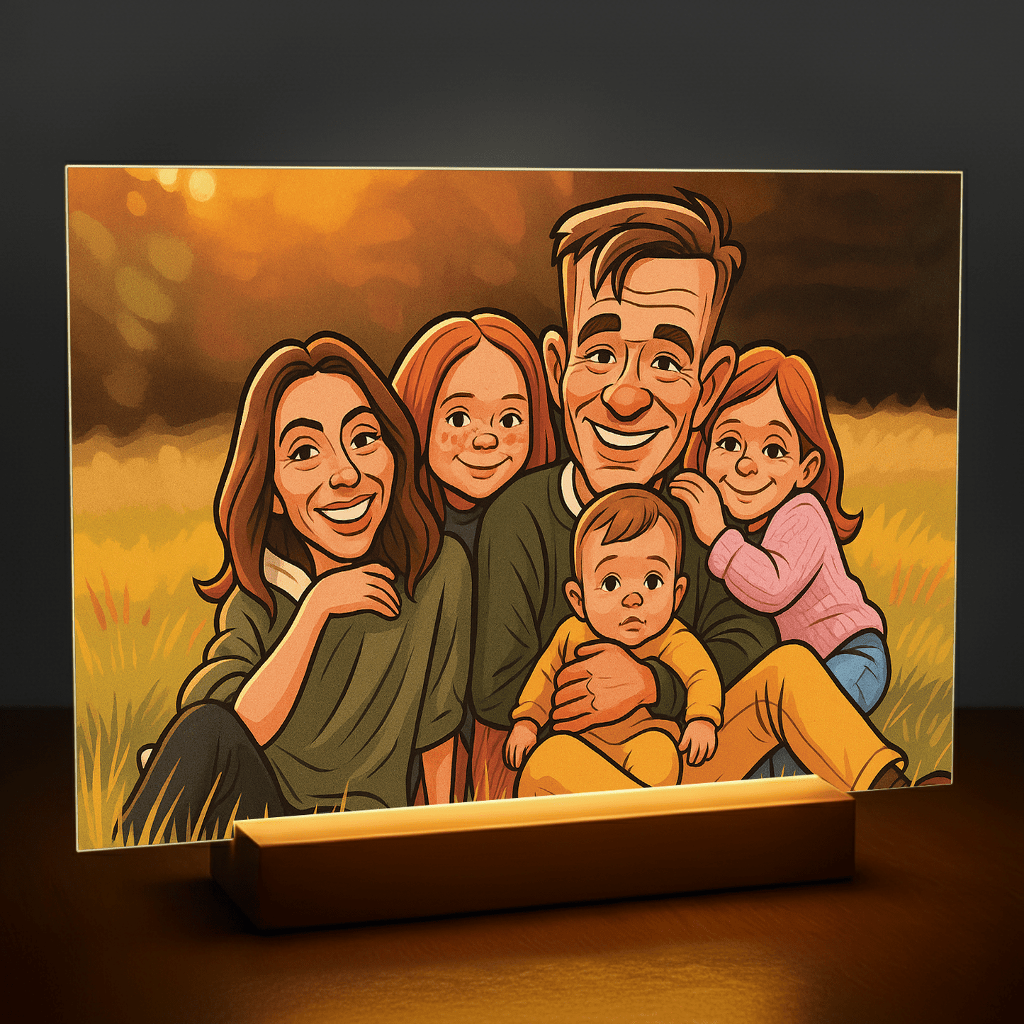 Rodzina w efekcie karykatury - portret na szkle akrylowym dla rodziców - Emmygift.pl