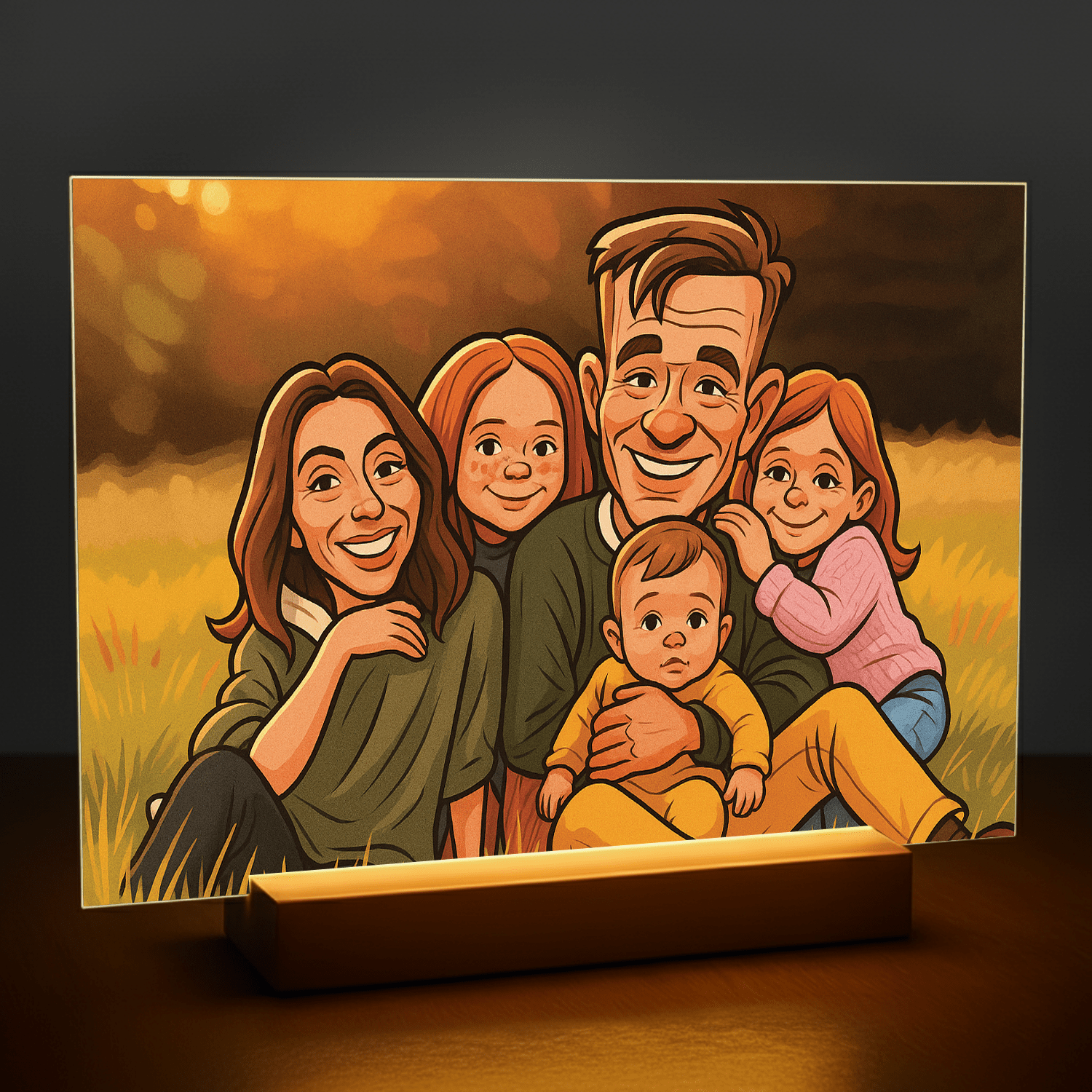 Rodzina w efekcie karykatury - portret na szkle akrylowym dla rodziców - Emmygift.pl