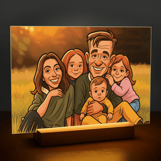 Rodzina w efekcie karykatury - portret na szkle akrylowym dla rodziców - Emmygift.pl