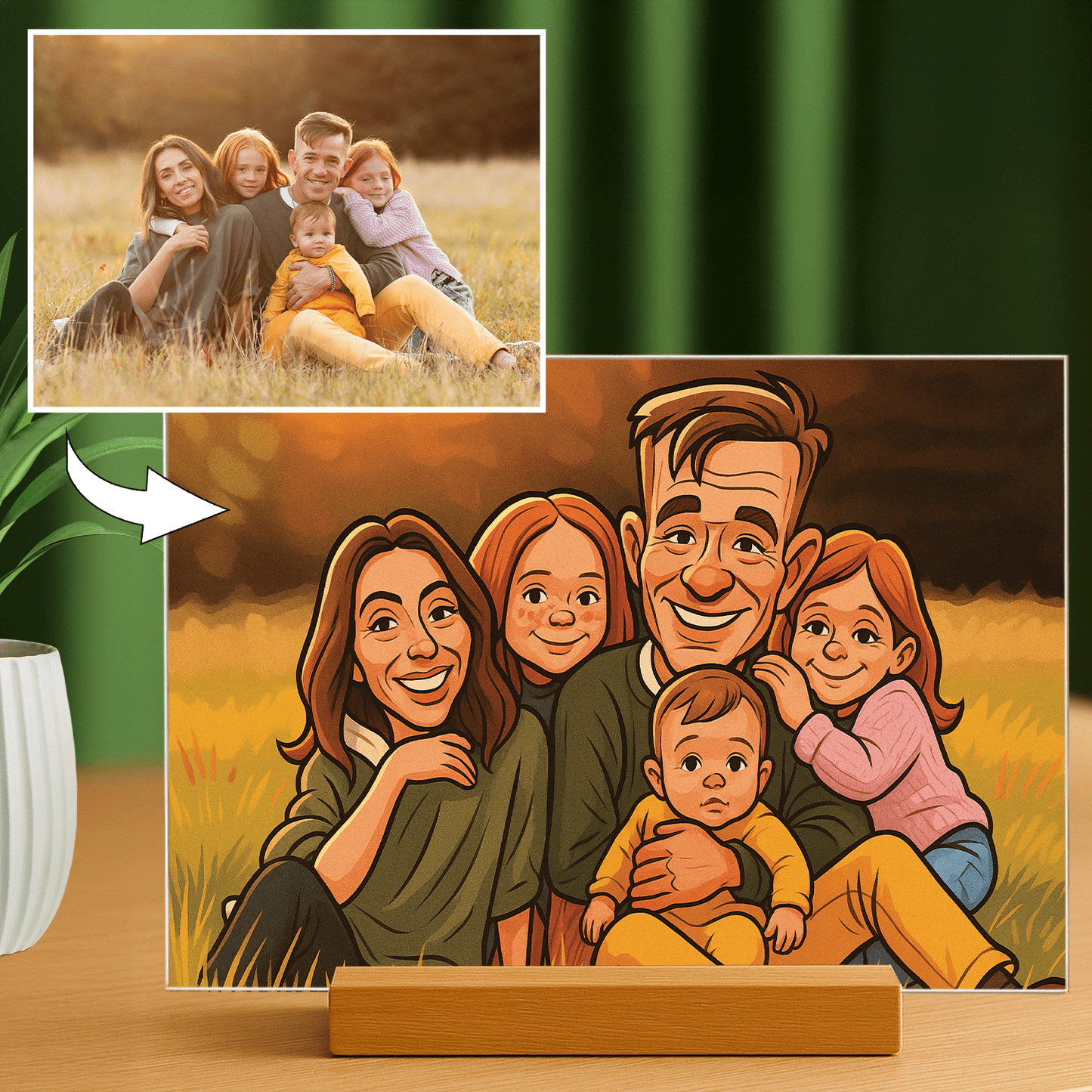 Rodzina w efekcie karykatury - portret na szkle akrylowym dla rodziców - Emmygift.pl