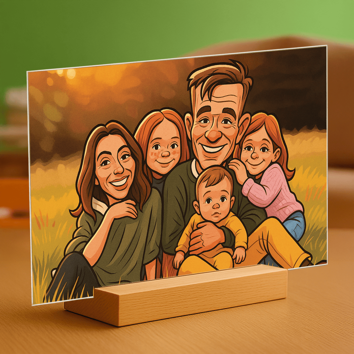 Rodzina w efekcie karykatury - portret na szkle akrylowym dla rodziców - Emmygift.pl