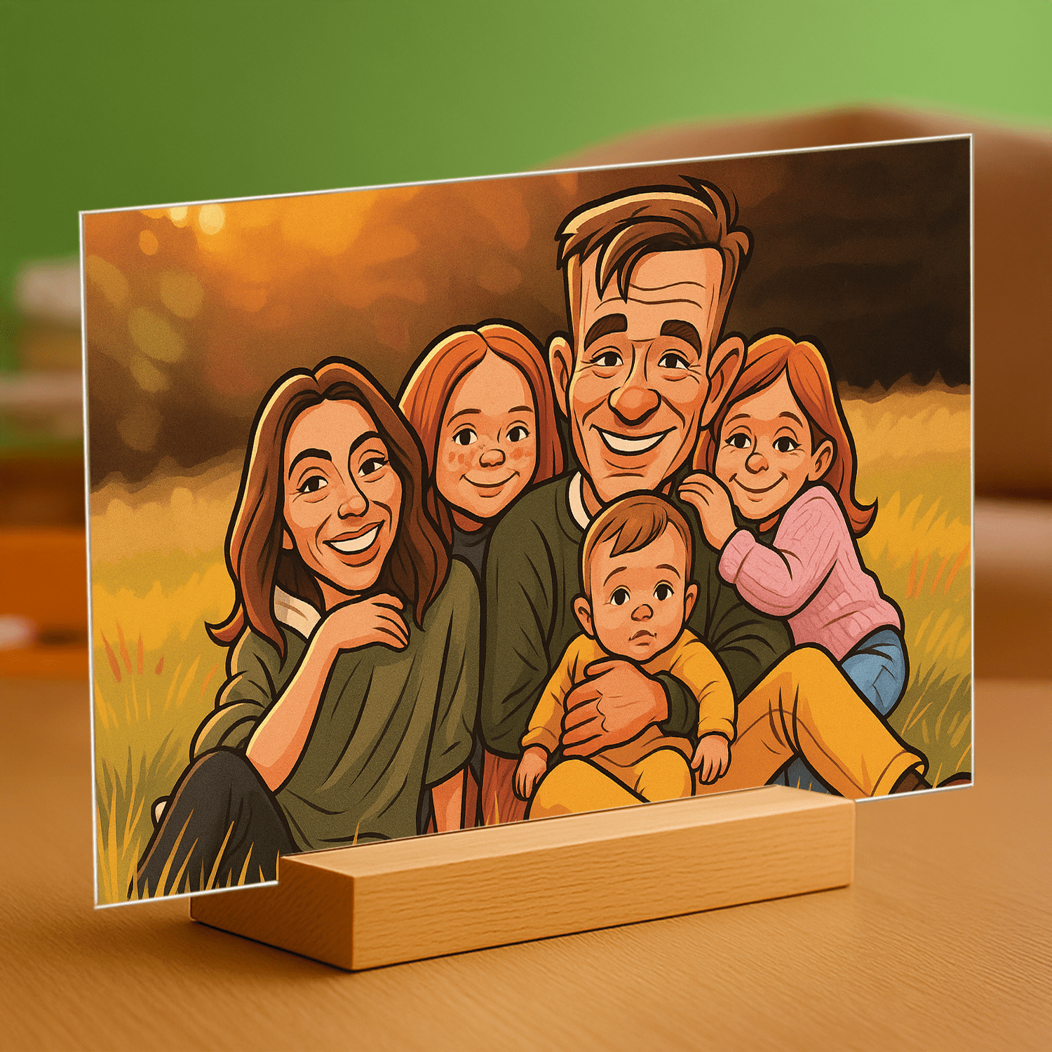 Rodzina w efekcie karykatury - portret na szkle akrylowym dla rodziców - Emmygift.pl