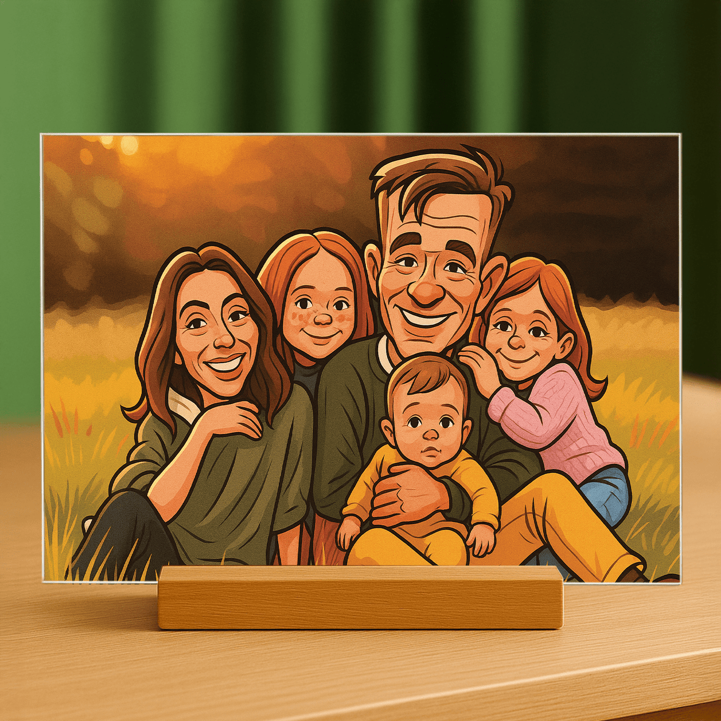 Rodzina w efekcie karykatury - portret na szkle akrylowym dla rodziców - Emmygift.pl