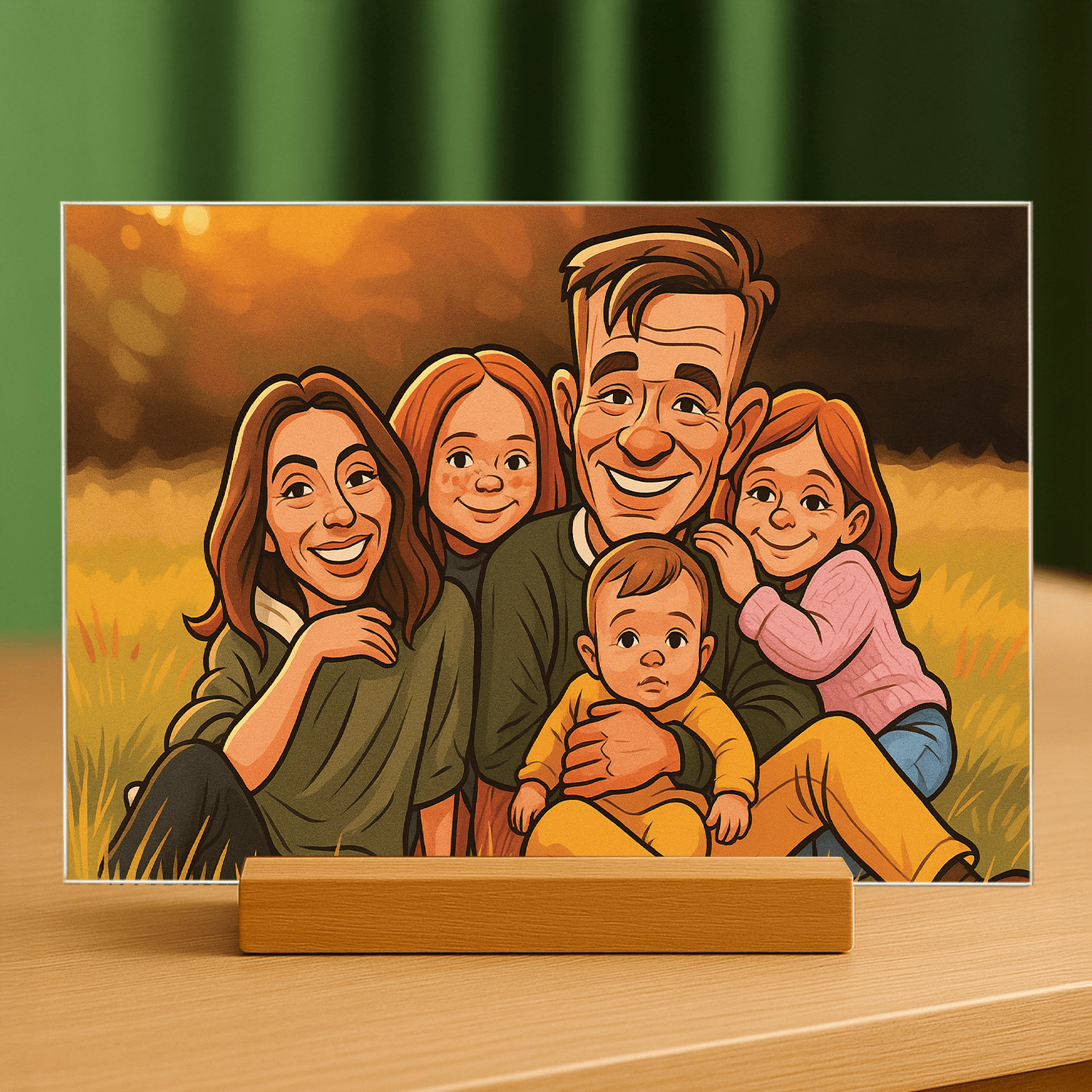 Rodzina w efekcie karykatury - portret na szkle akrylowym dla rodziców - Emmygift.pl