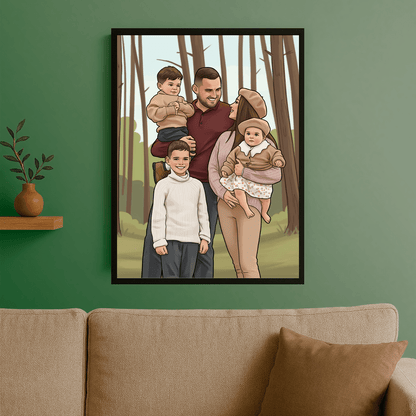 Rodzina w komiksowym stylu - portret na plakacie dla rodziców - Emmygift.pl