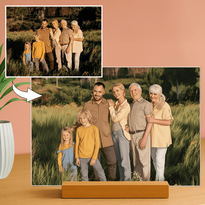 Rodzina w kreskówkowym stylu - portret na szkle akrylowym dla rodziców - Emmygift.pl