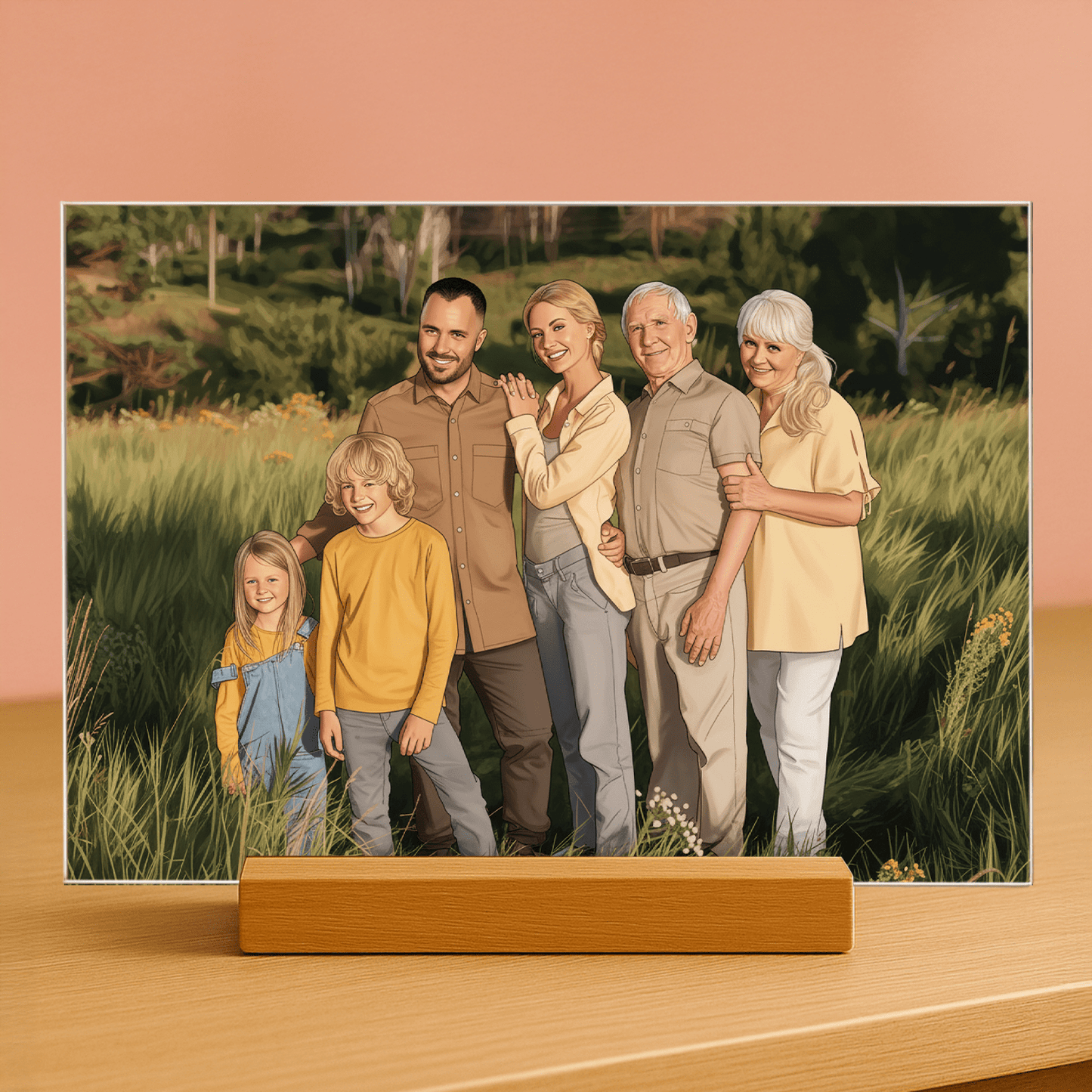 Rodzina w kreskówkowym stylu - portret na szkle akrylowym dla rodziców - Emmygift.pl