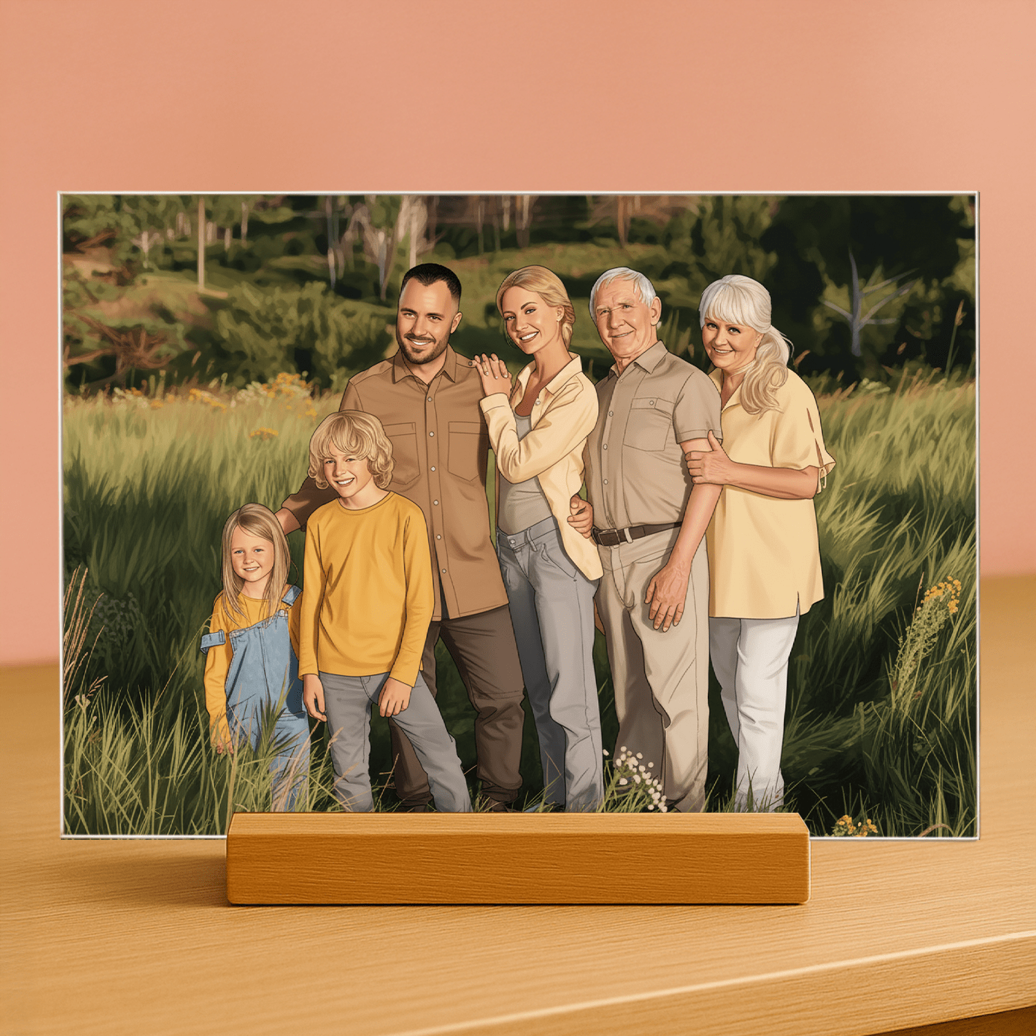 Rodzina w kreskówkowym stylu - portret na szkle akrylowym dla rodziców - Emmygift.pl