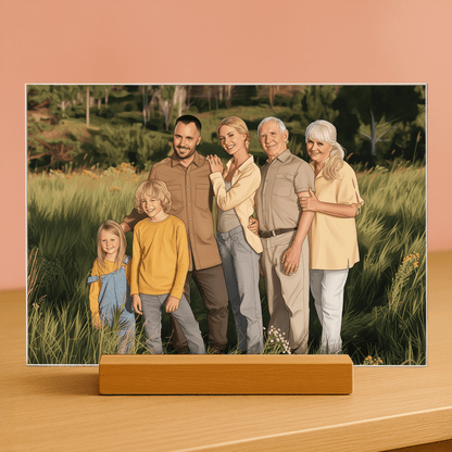 Rodzina w kreskówkowym stylu - portret na szkle akrylowym dla rodziców - Emmygift.pl