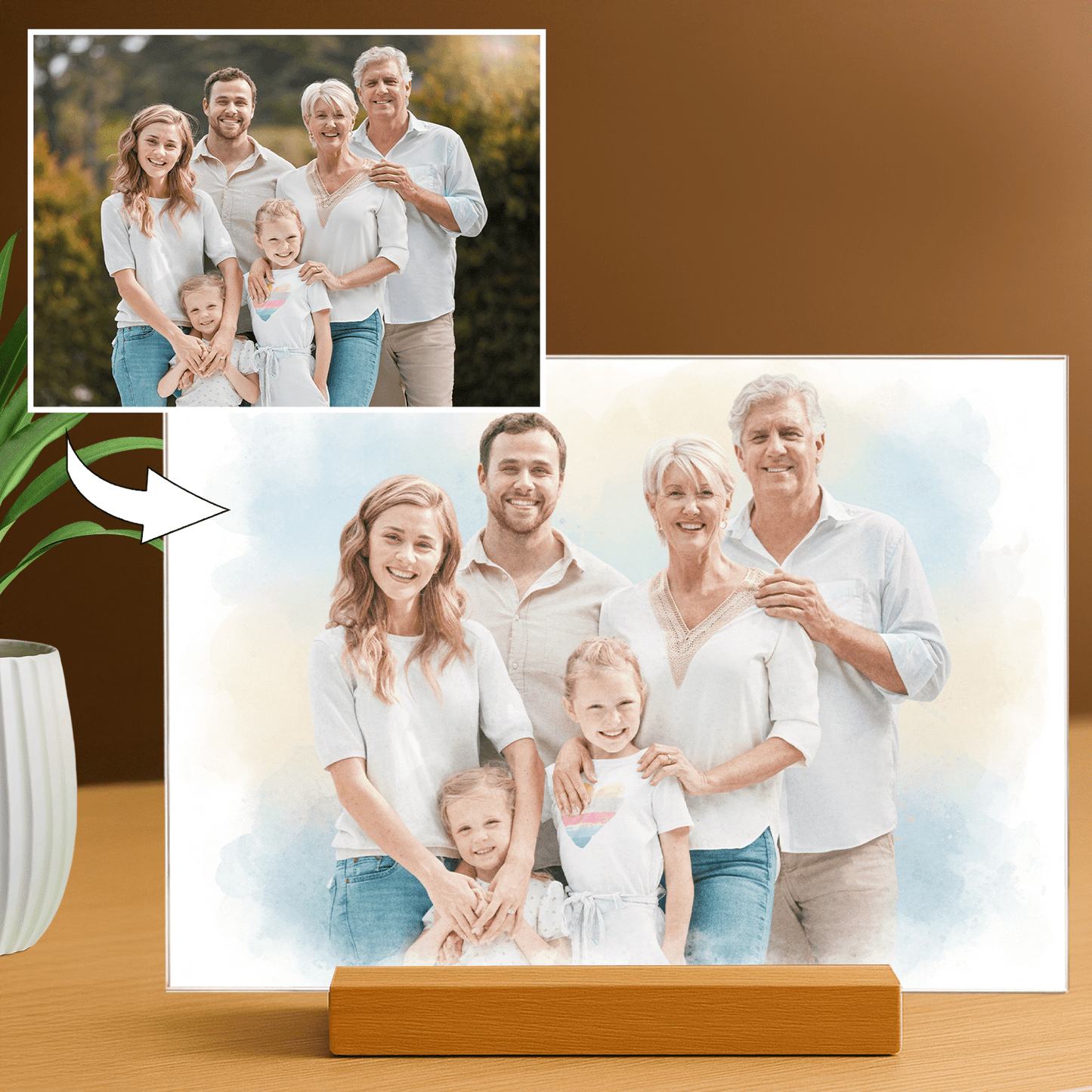 Rodzina w stylu akwarelowym - portret na szkle akrylowym dla rodziców - Emmygift.pl