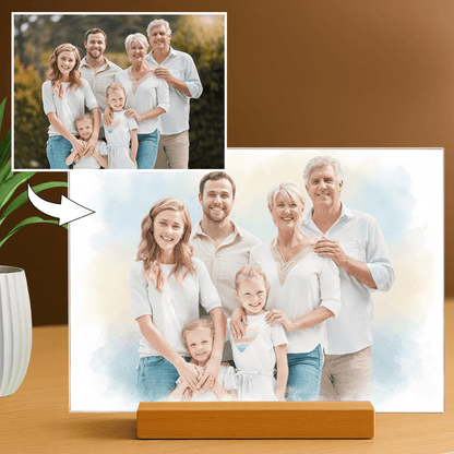 Rodzina w stylu akwarelowym - portret na szkle akrylowym dla rodziców - Emmygift.pl