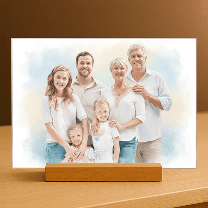 Rodzina w stylu akwarelowym - portret na szkle akrylowym dla rodziców - Emmygift.pl