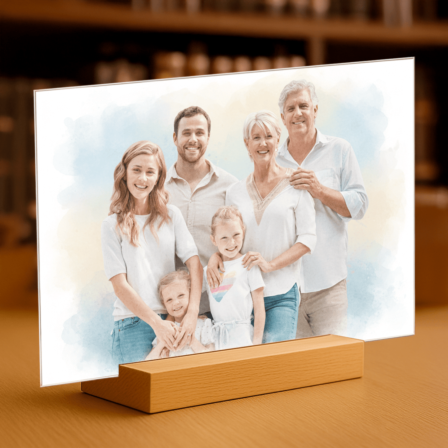 Rodzina w stylu akwarelowym - portret na szkle akrylowym dla rodziców - Emmygift.pl