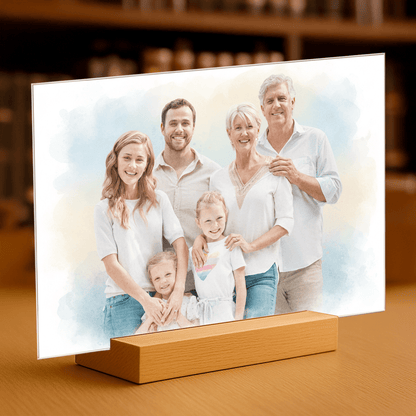 Rodzina w stylu akwarelowym - portret na szkle akrylowym dla rodziców - Emmygift.pl