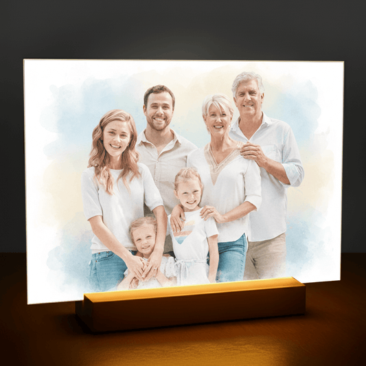 Rodzina w stylu akwarelowym - portret na szkle akrylowym dla rodziców - Emmygift.pl